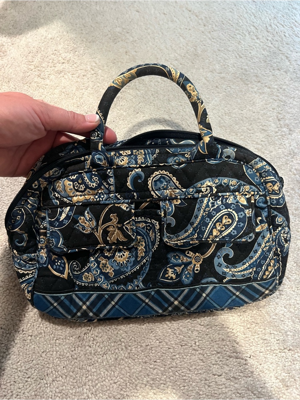 Vera Bradley Navy and Gold Quilted Paisley Satchel